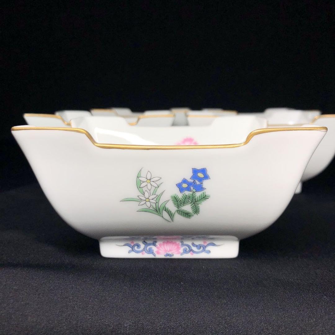 Amazon.co.jp: 深川製磁 角小鉢 5客 金彩 花柄 ピンク ボウル レア